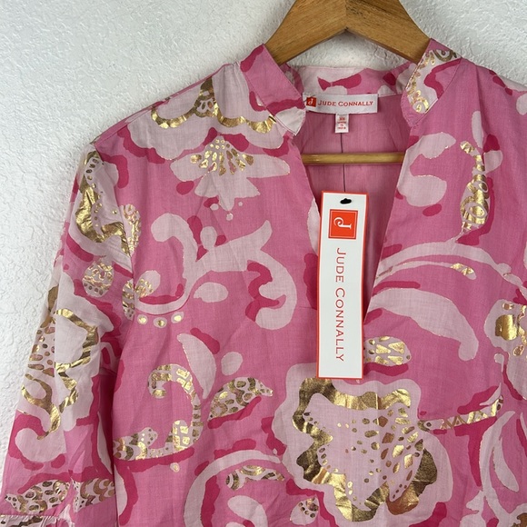 NWT new Gretchen Scott Faith Cotton pink gold ruffle floral dress XS - Picture 7 of 13